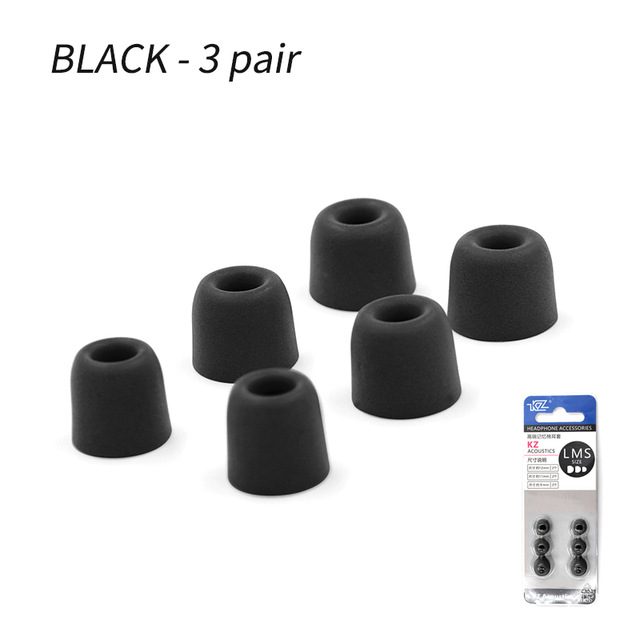 KZ 3Pair (6pcs) Noise Isolating Comfortable Memory Foam Ear Tips Ear Pads Earbuds For In Earphone Headphones Black
