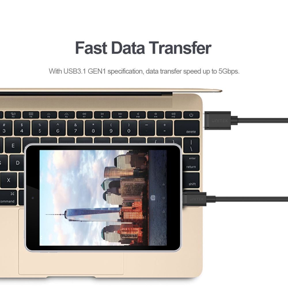 UNITEK 1m USB 3.1 USB-C Male To USB-A Male Cable. Reversible USB-C